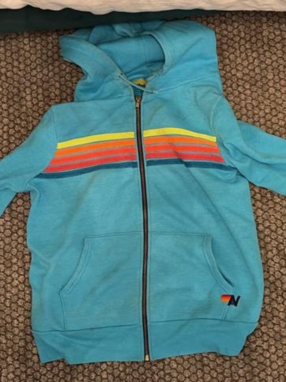 Aviator Nation Turquoise 5 Stripe Zip Hoodie - Size L
